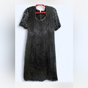 Vintage Stenay Beaded Silk Dress Black Cocktail Evening Gown